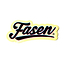 The image showcases the word "Fasen" in stylized black script with a bold shadow and yellow outline, similar to the Fasen 3D Logo Sticker - Black. The script includes a dynamic, sweeping underline, making it an ideal accessory for any Fasen enthusiast.