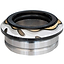 Close-up of the Chubby Doughnut Integrated Stunt Scooter Headset in black, showcasing a black rubber ring and a camouflage-patterned rim. The polished silver lower section includes sealed bearings and two grooves, topped with a compact cylindrical design.