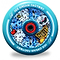 Introducing the Chubby 110mm Hollowcore Stunt Scooter Wheel - Ice Cream, a vibrant wheel with an ice cream theme showcasing artwork of a melting cone, sprinkles, and cherries. The blue rim proudly displays the words "Ice Cream Factory" and "Chubby," making it an ideal lightweight choice for stunt scooter enthusiasts.