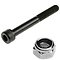 The Universal High Tensile M8 Scooter Axle Bolt & Nut set includes a black hex socket head bolt, ideal for use as a scooter axle, and a silver nut, both resting on a white background. The bolt is long and features threading on one end, while the universal nut exhibits precise internal threading in its circular opening.