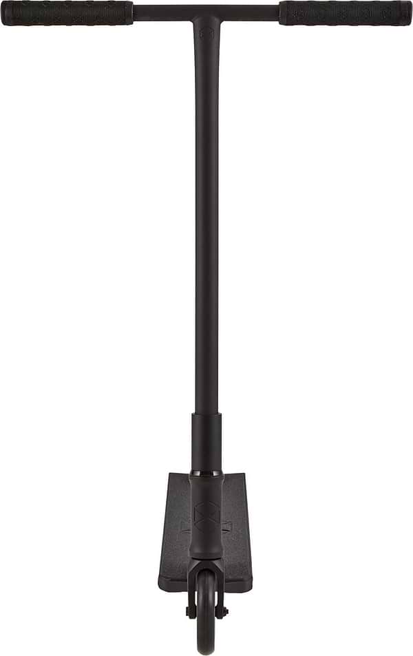 Front view of the Native Stem M 520mm Complete Stunt Scooter in black by Native, featuring a T-shaped handlebar and single front wheel, displayed against a plain white background.