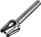 The Native Versa SCS/HIC Stunt Scooter Fork - Raw is a custom scooter component from Native, meticulously crafted from CNC-machined aluminum. It features a sleek, cylindrical design with dual prongs connected by a bolt, geometric cutouts, and an engraved logo near the base for a polished finish.