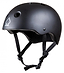 A Pro-Tec Prime Skate/Scooter Helmet in black is displayed against a white background, featuring ventilation holes and adjustable straps. Its smooth exterior and integrated EPS foam offer exceptional protection, accentuated by the iconic Pro-Tec logo.