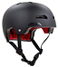 Introducing the REKD Elite 2.0 Skate / Scooter Helmet in sleek black—a matte-finished action sports helmet equipped with ventilation slits and a bold red interior lining. It features an adjustable chin strap with buckles and proudly displays the REKD logo on the side, distinguishing it as one of the finest certified helmets on the market.