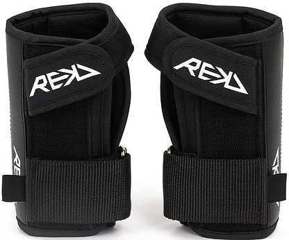 Introducing the REKD Pro Skate Protection Wrist Guards in Black, showcasing the iconic "REKD" logo in white. These wrist guards are designed with ergonomics in mind, featuring adjustable straps and padded supports to provide optimal protection during extreme sports.