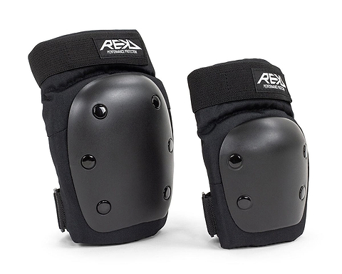 Introducing the REKD Youth Heavy Duty Double Skate Protection Pad Set in Black, these knee pads are equipped with robust protection and adjustable straps, perfect for sports or safety purposes. Designed with a hard shell and featuring the REKD logo on top, these action sports pads guarantee optimal performance.