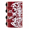 This robust Infinity Mayan 4 Bolt Oversized SCS Stunt Scooter Clamp in red features an elaborate white floral and abstract pattern on its exterior. Equipped with four black bolt holes on the left side, this eye-catching clamp combines artistic flair with functionality, making it a remarkable addition to any scooter.