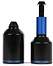 The two cylindrical objects in black and blue, featuring conical tops, resemble the Ethic DTC Aluminium Stunt Scooter Pegs - Blue by Ethic. One is sealed, while the other is open, showing an inner blue section with a protruding black rod.