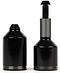 The image features two cylindrical objects with a glossy finish. The one on the left is capped and shorter, while the one on the right is taller with an extended cylindrical section and a smaller top piece. Made from 7075 T6 Heat Treated Aluminium, these Ethic DTC Aluminium Stunt Scooter Pegs in Raw Silver boast a metallic and sleek appearance.