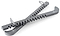The SFR Figure Ice Skate Blade Guards in silver feature a sturdy sawtooth design with metal clips, arranged in a crisscross pattern on a white background, made from durable polypropene similar to that used in gray plastic snow shoe traction devices.