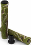 Two Slamm Team Swirl Jungle Green Stunt Scooter Grips - 165mm with a textured green and brown design; one grip upright, one lying flat, and a black end cap in front. Perfect for your stunt scooter.