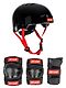 The "Tony Hawk Helmet & Padset Combo Skate Protection Pad Set - Black" includes a size-adjustable helmet, knee pads, elbow pads, and wrist guards with distinctive red straps.