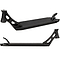 The Ethic DTC Vulcain 12 STD Black Stunt Scooter Deck, measuring 5.1" x 22", includes a 12 STD bearing system and features cutout designs with a rear brake. The image highlights two perspectives, showcasing the deck's sleek and minimalist design.