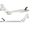 The Ethic DTC Vulcain 12 STD Raw Silver Stunt Scooter Deck, measuring 5.1" x 20.9", features a sleek minimalist silver design with a versatile deck. It includes two cut-out sections for weight reduction, an integrated fork mount in the head tube, and a rear brake. Its compatibility with the 12 STD bearing system guarantees smooth rides.