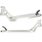 Two perspectives of the Ethic DTC Vulcain 12 STD Raw Silver Stunt Scooter Deck, measuring 5.1" x 22", showcase its cutout designs and rear brake. This sleek scooter deck boasts a metallic finish that underscores its contemporary design and features a 12 STD bearing system for exceptional performance.
