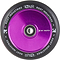 The Root Industries AIR Hollowcore 110mm stunt scooter wheel, in black and purple, showcases a sleek metallic finish with the brand's logo prominently displayed at its center. This wheel features "Root Industries" and "AIR" in white lettering encircling its edge, blending style with high performance.