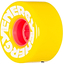 A vibrant yellow wheel from Radar's Energy series, made of durable urethane, features the brand name "ENERGY" in white along the side. Perfect for outdoor skating, it boasts a red core and a 78A durometer, providing an excellent combination of grip and speed. This model is officially named the Radar Energy 78A Quad Roller Skate Wheels - Yellow, measuring 57mm x 32mm.