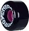 Close-up of a black Radar Energy 78A quad skate wheel displaying bold white letters that spell "ENERGY" on the side. This outdoor urethane wheel, measuring 65mm x 32mm, features a pink core that provides a striking contrast.