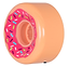 Introducing the Radar Donut 78A Quad Roller Skate Wheels by Radar, designed to mimic a pink frosted donut topped with colorful sprinkles. These eye-catching wheels, sized at 62mm x 32mm, are made from outdoor urethane, offering both durability and style for a smooth ride on any surface.