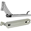 Image of two Revolution Storm Silver Chrome Stunt Scooter Decks measuring 4.7" x 19". The top deck is tilted upright, prominently showcasing the brand name "Revolution," while the bottom deck lies flat, highlighting its lightweight design and structural details—a true park rider's dream.