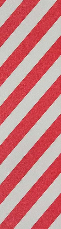 The Jessup Original 9" Skateboard Griptape - Red Alert features a diagonal red and white striped pattern, evoking a candy cane design, reminiscent of an iconic Jessup griptape style.