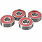 Four Skates.co.uk ABEC 9 Red Scooter Bearings are grouped together on a plain white background.