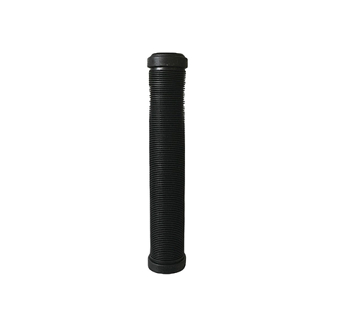 Introducing the Revolution Black Stunt Scooter Grips - 172mm. These cylindrical grips, crafted by Revolution, feature a textured surface for enhanced grip and flared ends on both sides. Made from TPR Super Soft material, they're ideal for tools or vehicles such as bicycles and motorcycles, and perfect for stunt scooters. The grips are showcased against a white background.