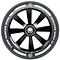 The Revolution Twin Core 110mm Stunt Scooter Wheel in black offers a ten-spoke design and is equipped with ABEC 9 bearings for effortless rides. The text around the wheel states "110MM Twin Core Wheel 88A" and displays "Revolution Supply Co." Perfect for those in search of lightweight wheels with top-tier performance from the brand Revolution.