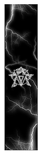 A tall, dark image with bright white lightning streaks across it. In the center, a geometric star-like symbol glows with a white aura. Echoing the highly grippy texture of Revolution Stunt Scooter Griptape - Storm by Revolution, its intricate patterns capture attention like scooter decks cutting through air.
