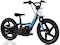 Introducing the Revvi 16" Kids Electric Balance Bike - Blue: Designed for adventurous young riders, this stylish bike features a robust frame with a sleek black and blue design, thick tires, and BMX-style handlebars. It is equipped with a small motor located beneath the seat and includes a central kickstand for added stability, making it an ideal choice for children gaining confidence in their riding skills.
