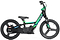Introducing the Revvi 16" Plus Kids Electric Balance Bike in a stylish green color. This electric-powered bike for kids features hybrid rubber air-filled tires, a durable frame, and a central motor. The straightforward handlebar design makes this Revvi bike stand out beautifully against a white background.