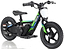 Introducing the Revvi 12" Kids Electric Balance Bike in Green, featuring a sturdy and lightweight design ideal for adventurous young riders. This bike comes with chunky tires, training wheels, and a twist throttle. The frame and handlebars proudly display the "Revvi" branding.