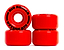 A set of four glossy red Rio Roller Coaster 82A Quad Roller Skate Wheels, each measuring 58mm by 33mm and crafted from PU material for enhanced stability, is displayed with three wheels stacked and one standing upright, showcasing the "Rio Roller" branding in black. The light reflects off the smooth, cylindrical surface accentuating their sleek design.