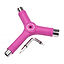 The Rookie Roller Skate Multi Tool - Pink by Rookie is a versatile Y-shaped tool featuring three sockets at each end and a detachable screwdriver, ideal for maintaining both roller skates and skateboards.