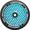Introducing the Root Industries Honeycore 120mm Stunt Scooter Wheel in Black/Sky Blue, this wheel combines a sleek honeycomb design with a black outer edge and durable metal core. Encircling text showcases the "Root Industries" and "Honeycore" branding.