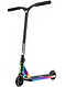 Introducing the Root Industries Type R Complete Stunt Scooter in Rocket Fuel Neochrome, a sleek black scooter with a stunning metallic rainbow finish on the neck and base. Ideal for intermediate and advanced riders, it boasts a lightweight aluminum deck, straight handlebars with comfortable grips, and sturdy black wheels crafted for smooth riding. Brought to you by Root Industries.