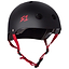 The S1 Lifer Skate / Scooter Helmet by S1 showcases a matte black finish with ventilation holes and red adjustable straps. Its sturdy shell is bolstered by EPS Fusion Foam, and the recognizable red "S1" logo is prominently visible on the side.