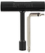The Spitfire T3 Skateboard Tool - Black by Spitfire is a compact and versatile tool, designed in a black T-shape with the brand's name "Spitfire" on the horizontal bar, accompanied by a convenient L-shaped silver tool.