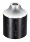 A sleek chrome cylindrical object with a metallic top and a circular hole in the center, crafted from chromoly steel, featuring a geometric emblem on the side that mirrors the design of Blunt Envy Street Stunt Scooter Peg Chrome - Front by Blunt Envy.