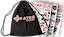 The Stunt Scooter Bonus Pack from Skates.co.uk includes a sleek black drawstring bag featuring the brand's logo in striking red and white. Accompanying it are vivid sticker sheets that highlight various skate brands and dynamic graphics, adding a splash of color and character to any collection.