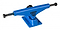 The Sushi Pagoda Blue Skateboard Truck, renowned for its durability, is designed with a black bolt and screw on each end. Slightly angled to the left, it showcases the Sushi brand name and logo in black on the side.