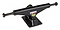 The Sushi Pagoda Rasta Skateboard Trucks, sized at 133mm, are crafted from durable aluminum and prominently display a colorful logo with red, yellow, and green stripes. These black skateboard trucks feature an angled perspective to showcase their robust high-tensile steel axle and sturdy baseplate, making them ideal for any skater looking for reliability and style.