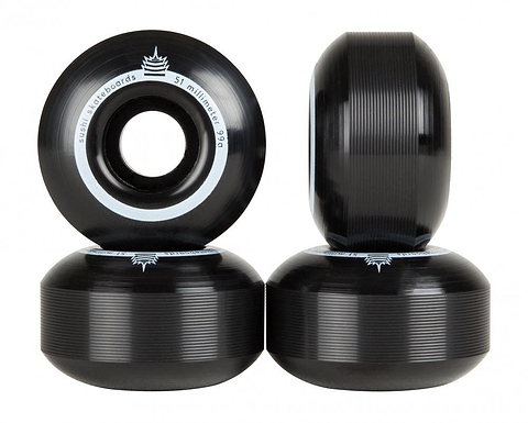 A collection of Sushi Pagoda Team V2 52mm 99A Skateboard Wheels in Black, made with Super High Rebound Urethane.