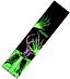 An abstract image showcases glowing green and purple skeletal hands on a black background. The hands are positioned in various ways, with one reaching downward and another clutching a phrase echoing "Chubby Stunt Scooter Griptape - Tentaskull" in stylized text.