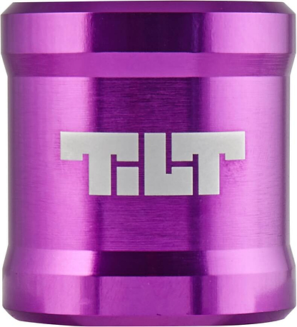 Introducing the Tilt ARC 2 Bolt Oversized Stunt Scooter Clamp in a glossy metallic purple finish, made from durable 6061 T6 aluminum and prominently featuring the "Tilt" brand name in bold white lettering on its side.
