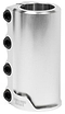 The Tilt Rigid 4 Bolt SCS Stunt Scooter Clamp in Chrome Silver is a lightweight clamp made from forged 6061 T6 Aluminium. It features a cylindrical design with the brand name "Tilt" engraved at its base and includes four black bolts on the side for secure attachment.