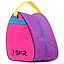 Introducing the SFR Vision Skate Bag - Tropical, a stylish skate bag featuring a pink front, purple sides, and a yellow handle. It includes a turquoise zipper with the "SFR" logo in black emblazoned on the pink panel, perfect for carrying your skates in style.