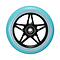 A close-up of the Blunt Envy One S3 110mm stunt scooter wheel in black and teal, featuring a turquoise rim and labeled "ONE HUNDRED TEN x TWENTY FOUR MM" and "68A." It is equipped with ABEC 9 bearings for a smooth ride and showcases a star-shaped spoke design. Ideal for Blunt Envy enthusiasts aiming for top performance.