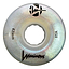 A close-up of a single Luminous LED 85A Quad Roller Skate Wheel—White Glitter 62mm—with "Luminous" branding, "62mm", and "85A durometer" in black text on its translucent surface.