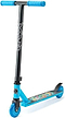 Introducing the Xootz Youth Stunt Scooter - Monster Mashup, a blue and black scooter featuring a T-shaped handlebar. The deck displays vibrant graphics inspired by a monster mashup, coupled with solid blue wheels. This stylish design from Xootz is ideal for kids or teens seeking adventure.
